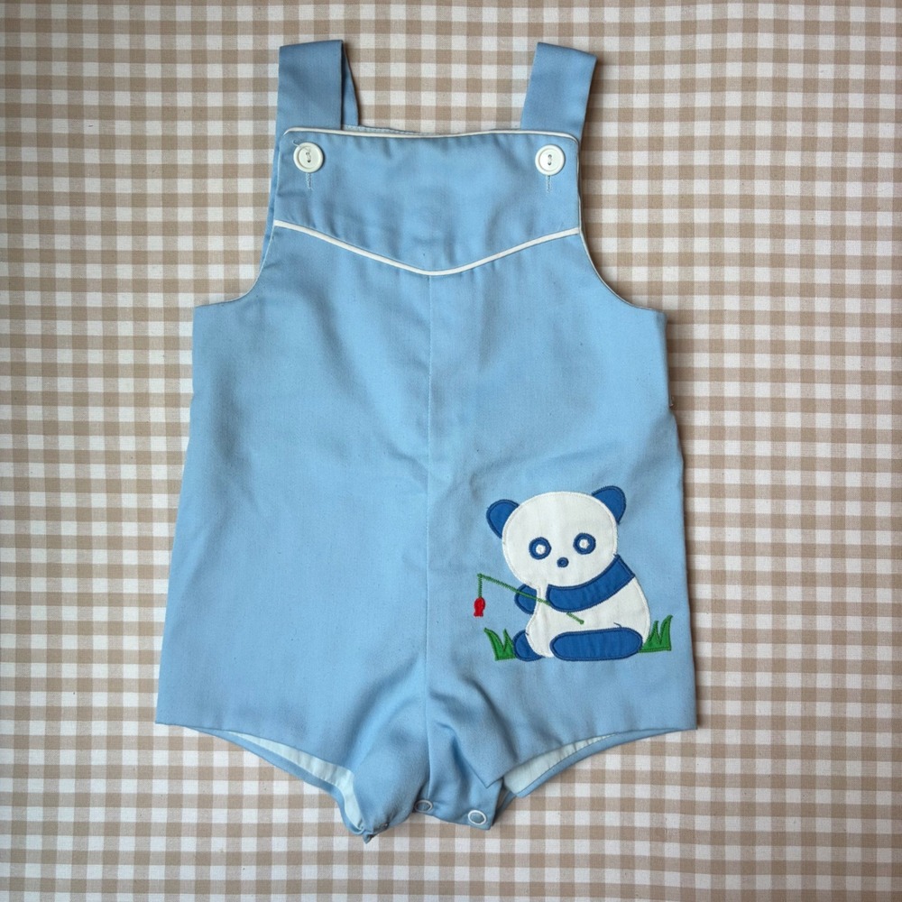 Vintage Boys 9-12M Primitive Panda One Piece / Appliqué Bear
